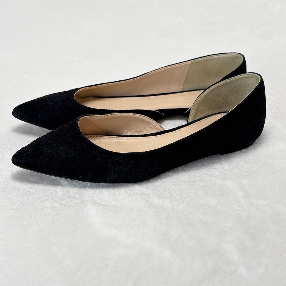 J.Crew Black Suede Pointed Toe D'Orsay Cutout Flats‎ 7.5 Minimalist Classic Corp